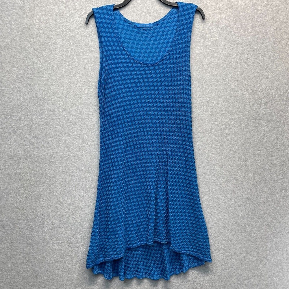 Cut Loose Textured Tank Dress Womens Medium Blue Stretch High Low Scoop‎ Neck